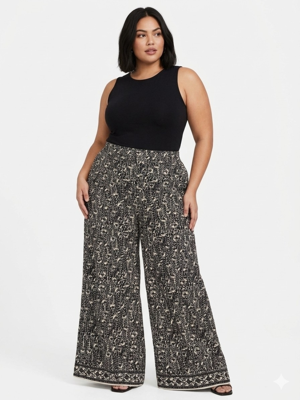 NWT Max Studio Black and Cream Wide Leg Floral Pants